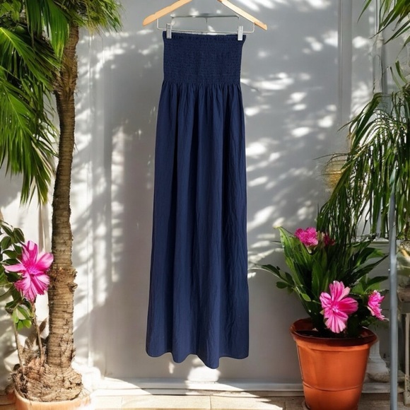 Women’s L Tommy Bahama Strapless Smocked Bodice Maxi Sundress NWT Navy - Picture 8 of 8